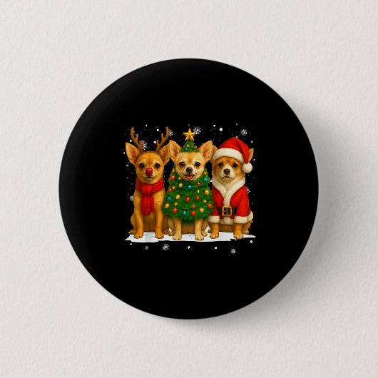 Badge Rond 5 Cm Retro Christmas Chihuahua Santa Reindeer Dog Lover (Devant)