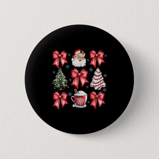 Badge Rond 5 Cm Retro Christmas Coquette Bow Santa Coffee Cake Hol (Devant)