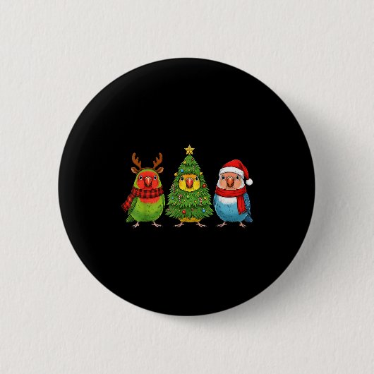 Badge Rond 5 Cm Retro Christmas Lovebird Parrot Santa Reindeer (Devant)