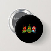 Badge Rond 5 Cm Retro Christmas Lovebird Parrot Santa Reindeer (Devant & derrière)