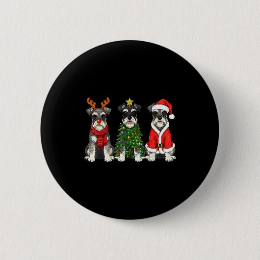 Badge Rond 5 Cm Retro Christmas Miniature Schnauzer Santa Reindeer (Devant)