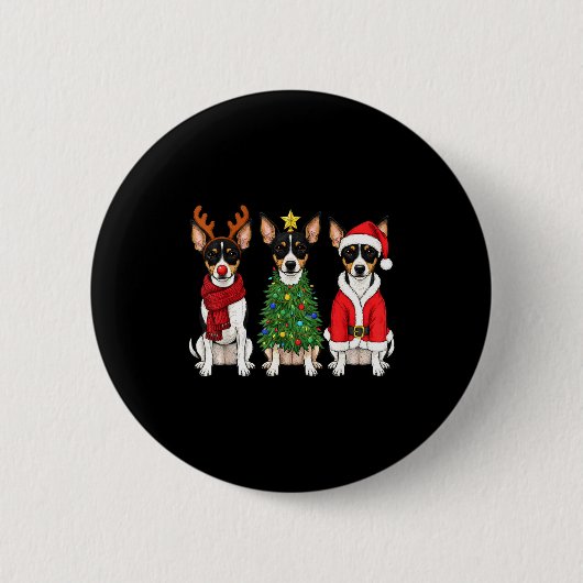 Badge Rond 5 Cm Retro Christmas Rat Terrier Santa Reindeer Dog Lov (Devant)