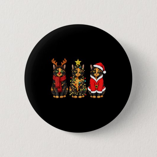 Badge Rond 5 Cm Retro Christmas Tortoiseshell Cat Santa Reindeer  (Devant)
