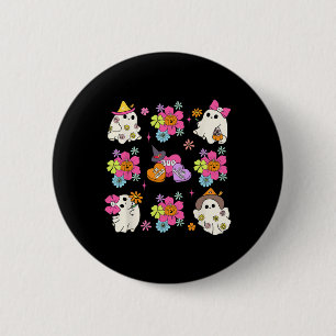 Badge Rond 5 Cm Retro Coquette Boo Ghost Bow Fleurs Citrouilles Ha