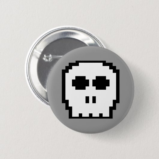 Badge Rond 5 Cm Rétro crâne à 8 bits (Devant & derrière)
