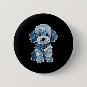Badge Rond 5 Cm Retro Denim Chien Patch, Funny Shabby Blue Jean Pu