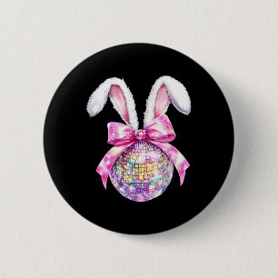 Badge Rond 5 Cm Retro Disco Byn Bunny Coquette Bow Jour de Pâques