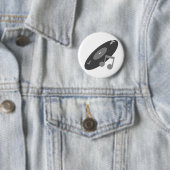 Badge Rond 5 Cm Rétro disque de musique et gris de note (En situation)