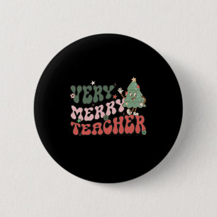 Badge Rond 5 Cm Retro enseignant Noël Très Joyeux enseignant