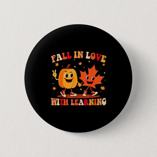Badge Rond 5 Cm Retro Fall In Love With Learning Autumn Pumpkin Te (Devant)