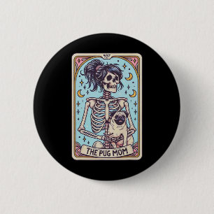Badge Rond 5 Cm Retro Funny Le Carlin Chien Maman Carte Tarot Skel