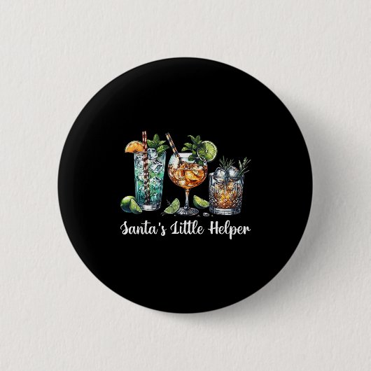 Badge Rond 5 Cm Retro Funny Santa's Little Helper Martini Merry Ch (Devant)