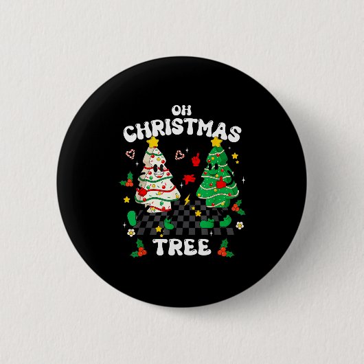Badge Rond 5 Cm Retro Groovy Oh Christmas Tree Cake Pajamas Xmas K (Devant)