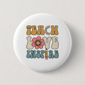 Badge Rond 5 Cm Retro Groovy Teacher Inspirational Happy Ck To Sch (Devant)