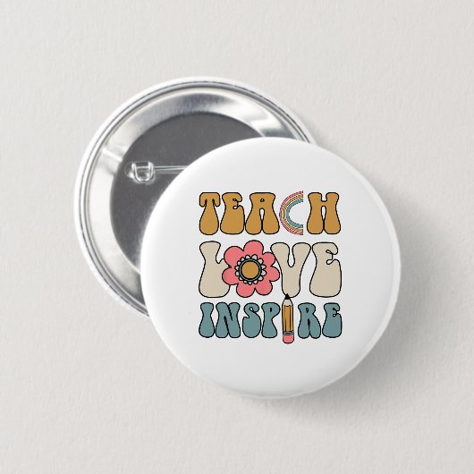 Badge Rond 5 Cm Retro Groovy Teacher Inspirational Happy Ck To Sch (Devant & derrière)