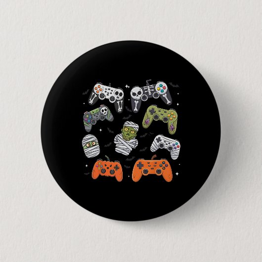 Badge Rond 5 Cm Retro Halloween Gaming Controller Skeleton Game Ha (Devant)