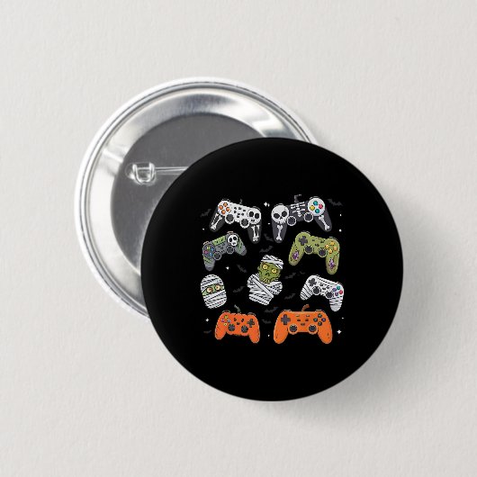 Badge Rond 5 Cm Retro Halloween Gaming Controller Skeleton Game Ha (Devant & derrière)