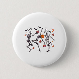 Badge Rond 5 Cm Retro Halloween Squelette Danser Citrouille Cadeau