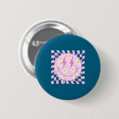 Badge Rond 5 Cm Retro Happy Smile Face Checkered Pattern Nk Daisy  (Devant & derrière)