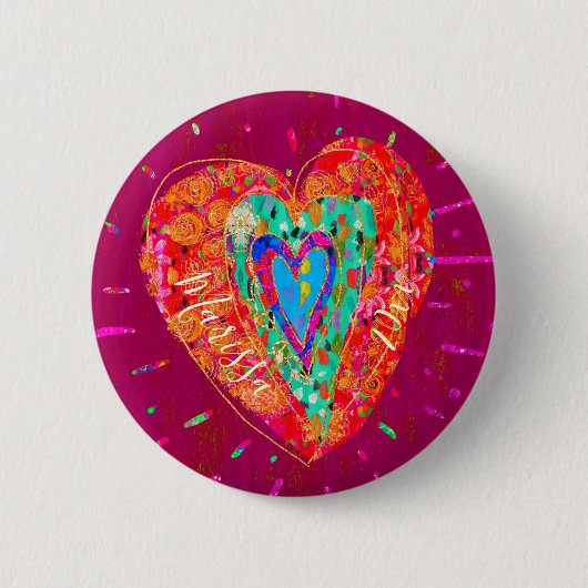 Badge Rond 5 Cm Rétro Hippie rose Turquoise Nom du coeur (Devant)