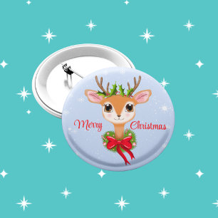 Badge Rond 5 Cm Retro Joyeux Noël Adorable Rinder
