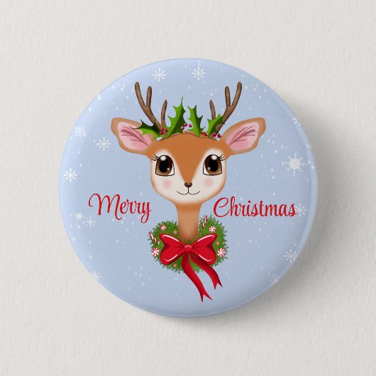 Badge Rond 5 Cm Retro Joyeux Noël Adorable Rinder (Devant)