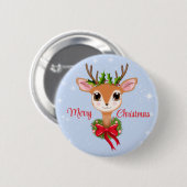 Badge Rond 5 Cm Retro Joyeux Noël Adorable Rinder (Devant & derrière)