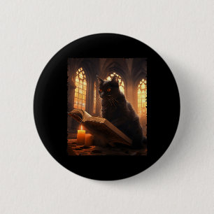 Badge Rond 5 Cm Retro Livre de lecture de chat noir Vintage Hallow