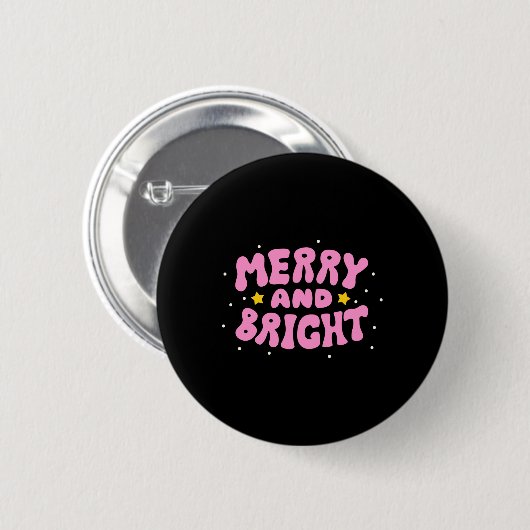 Badge Rond 5 Cm Retro Merry And Bright Holiday Design (Devant & derrière)