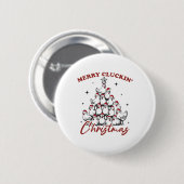 Badge Rond 5 Cm Retro Merry Cluckin Noël Poulet de Noël Ferme Un (Devant & derrière)