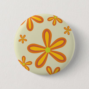 Badge Rond 5 Cm rétro motif de fleur 70ies orange