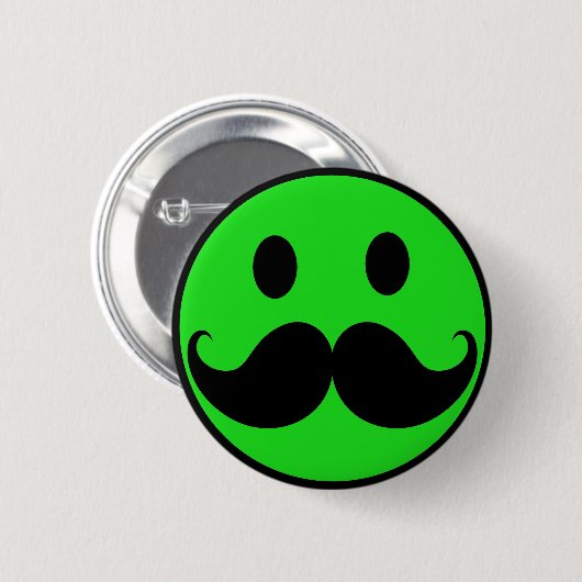 Badge Rond 5 Cm Rétro moustache verte Stache de moustache (Devant & derrière)