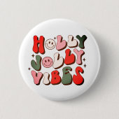 Badge Rond 5 Cm Retro Noël Holly Jolly Vibes Vacances tendance (Devant)