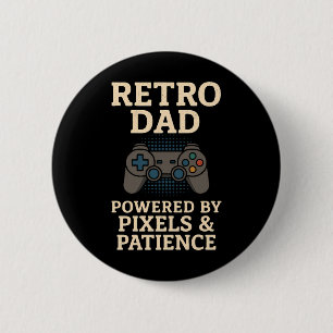 Badge Rond 5 Cm Retro Papa Pixel Gamer Design