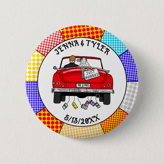 Badge Rond 5 Cm Retro Pop Art Mr & Mrs. | Je viens de me marier (Devant)