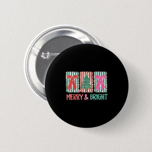 Badge Rond 5 Cm Retro Preppy Merry And Bright Girly Coquette Chris (Devant & derrière)