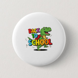 Badge Rond 5 Cm Retro Retour À L'École Drôle Coloré Dinosaure Cart