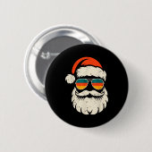 Badge Rond 5 Cm Retro Santa Face Sungles Funny Christmas Family Ou (Devant & derrière)
