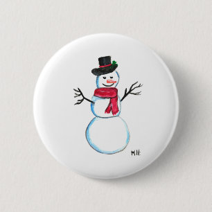 Badge Rond 5 Cm Retro Snowman mignonne Xmas vintage drôle d'aquare