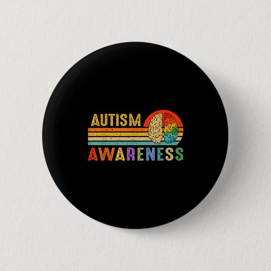 Badge Rond 5 Cm Retro Sunset Autism Awareness Neurodiversity Spect (Devant)