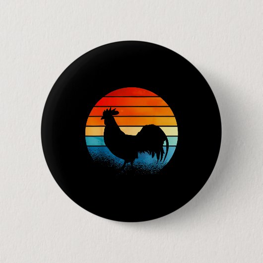 Badge Rond 5 Cm Retro Sunset Rooster Chicken Lover (Devant)