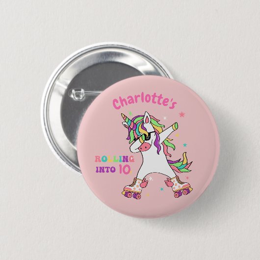 Badge Rond 5 Cm Retro Unicorn Roller Patinage Anniversaire (Devant & derrière)