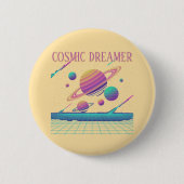 Badge Rond 5 Cm Retro Vaporwave Planets Synthwave (Devant)
