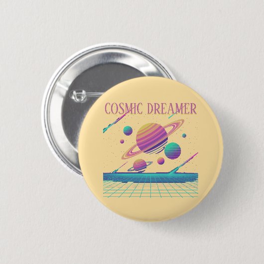 Badge Rond 5 Cm Retro Vaporwave Planets Synthwave (Devant & derrière)