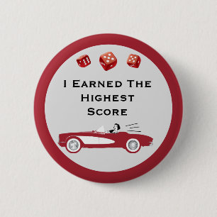 Badge Rond 5 Cm Retro Vintage Red Convertible Dice Bunco
