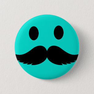Badge Rond 5 Cm Rétro visage drôle avec la moustache Stache