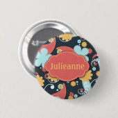 Badge Rond 5 Cm Rétros floraux - ajoutez un nom - (Devant & derrière)