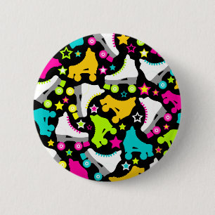 Badge Rond 5 Cm Rétros patins (noir)