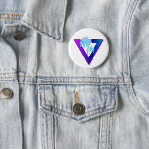 BADGE ROND 5 CM RETROWAVE SYNTHWAVE PALMIERS TRIANGLE ÉPINGLE