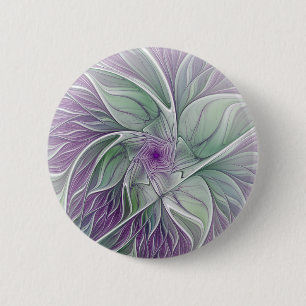 Badge Rond 5 Cm Rêve de fleurs, Abstrait violet vert Fractal Art